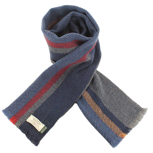 Soft Donegal SD36 tørklæde – marineblå stribet uldtørklæde fra Mucros Weavers