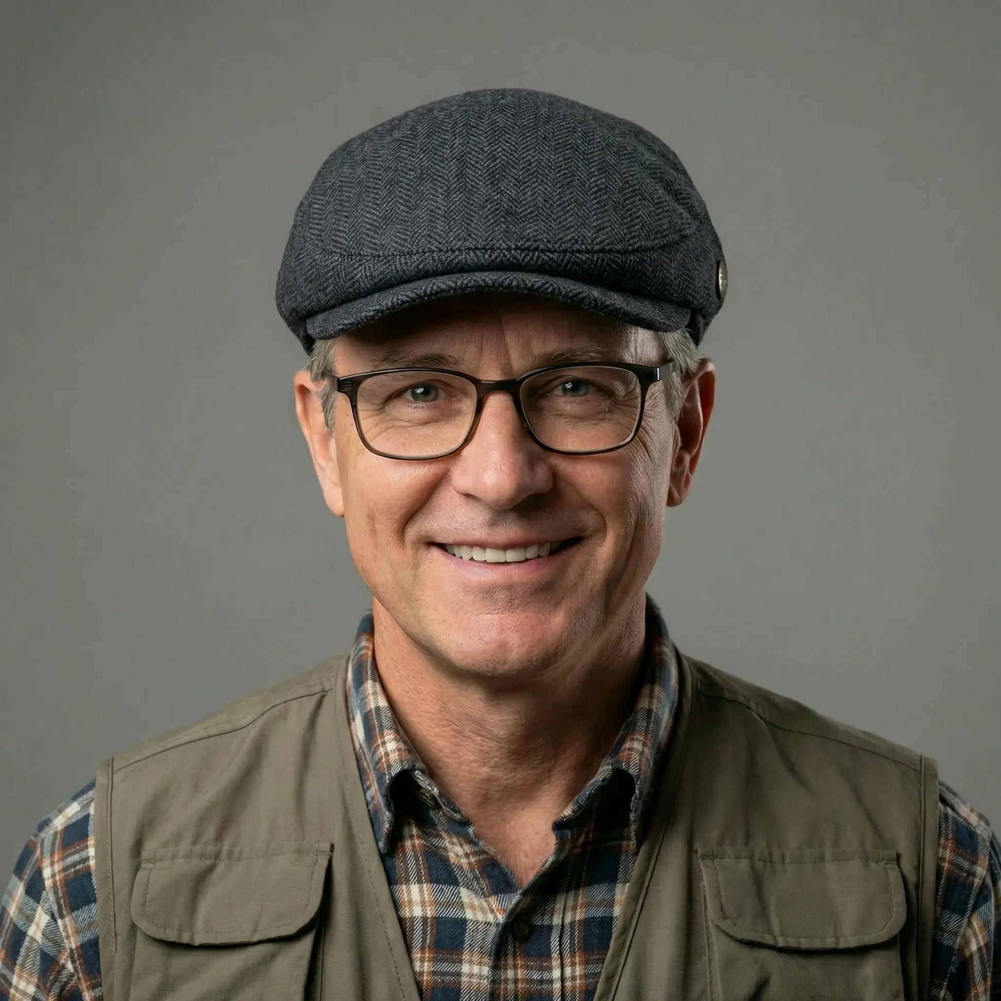 Countryman tweed cap herre blåt sildebensmønster uld 