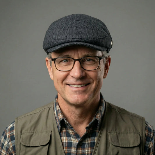 Countryman tweed cap herre blåt sildebensmønster uld 