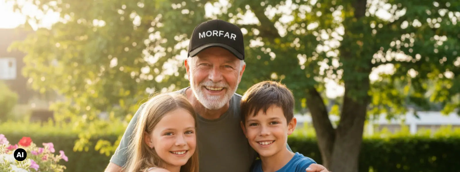Glad morfar med MORFAR kasket