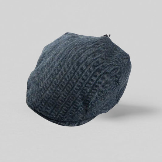 Countryman tweed cap herre blåt sildebensmønster uld 